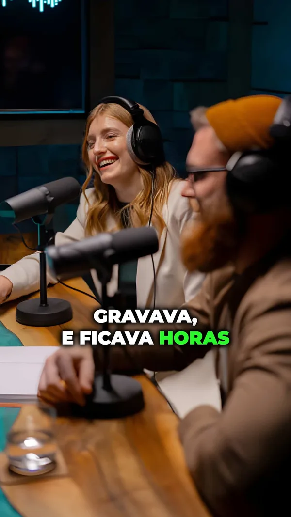 Dupla de podcast com legenda no estilo Hormozi